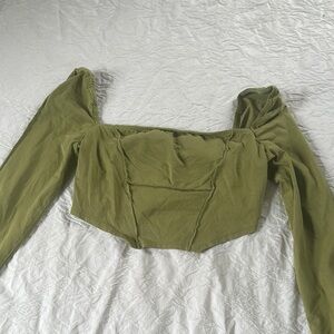 Princess Polly Green Puff Sleeve Crop Blouse